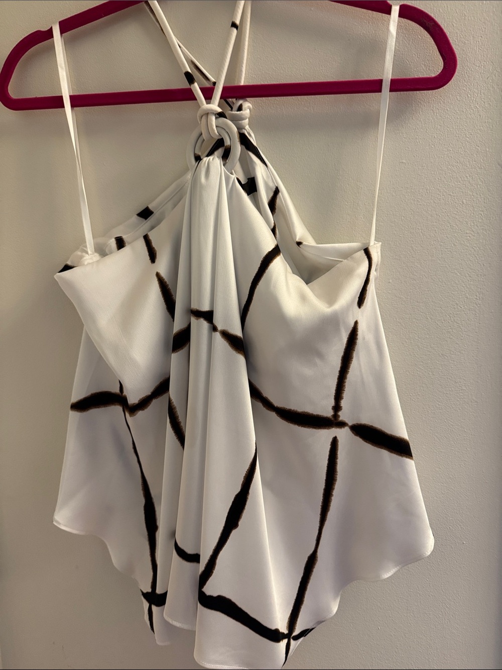 White House Black Market White Halter Camisole with Black Grid Pattern